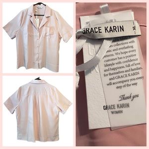 Grace Karin Pink Sheer V-neck Short Sleeve Top SZ XL